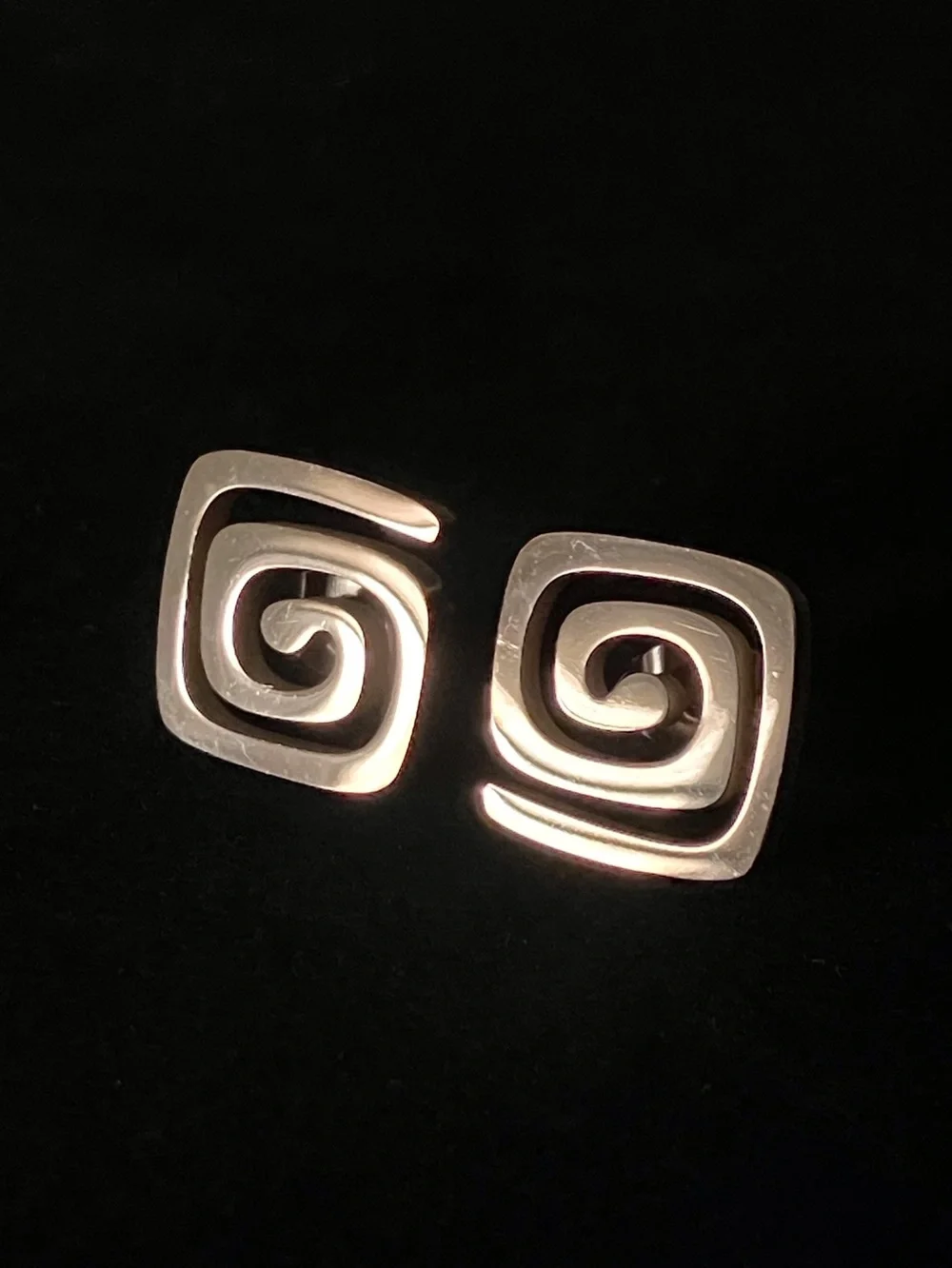 Square Spiral Stud Earrings in 18k Rose Gold Over Stainless Steel